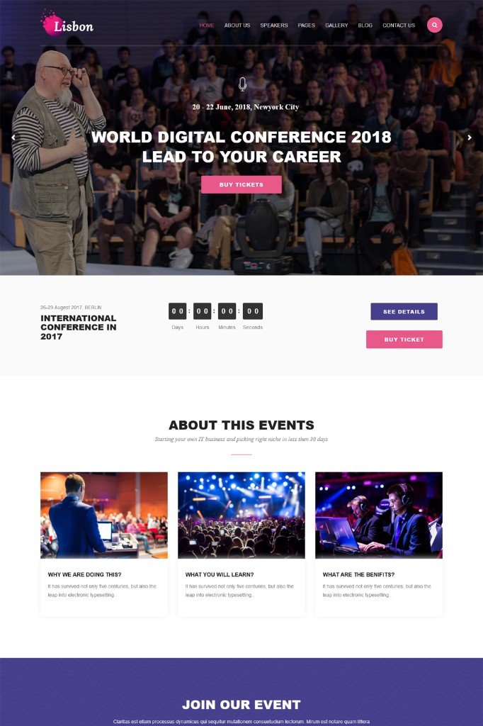 Conference events landing page